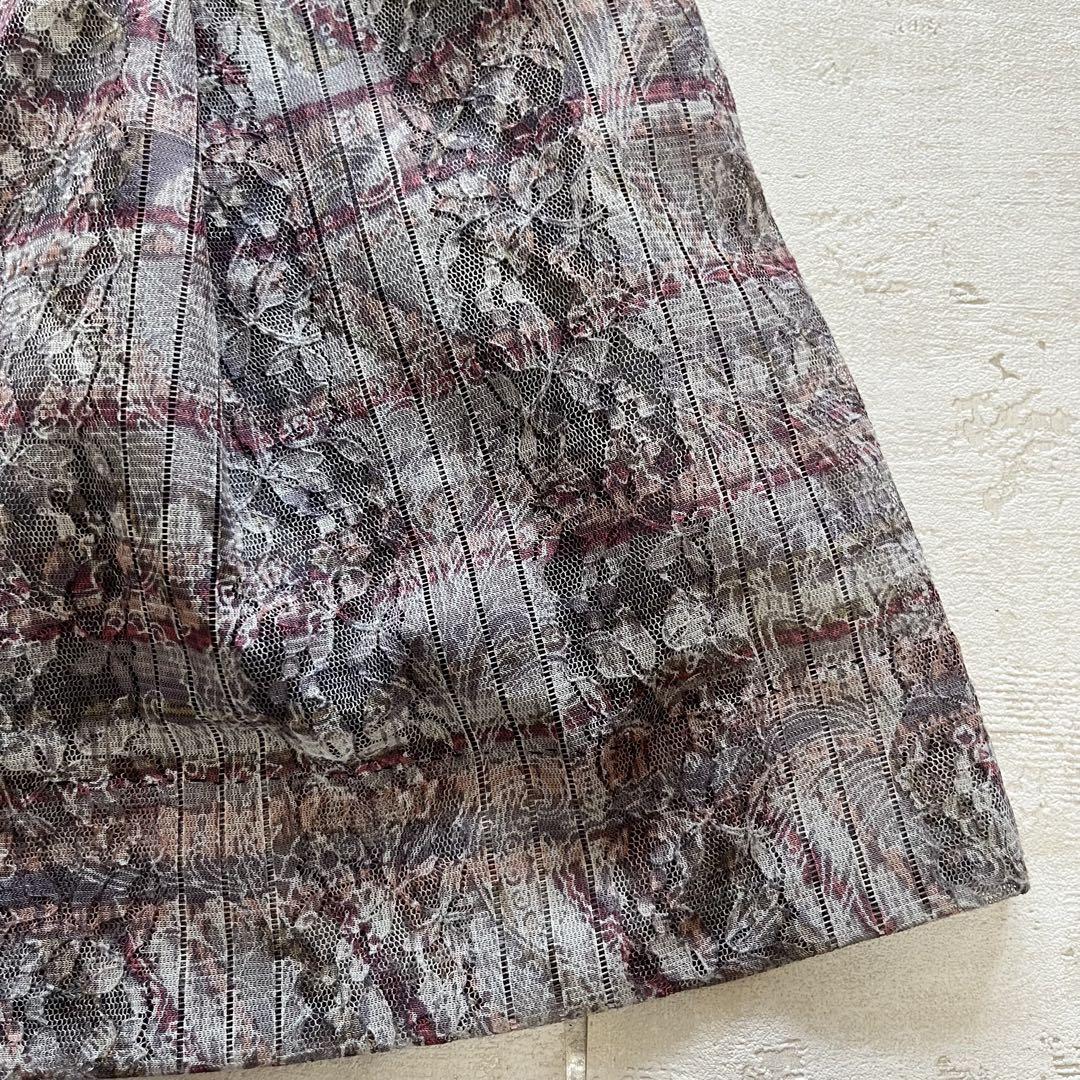 昭和レトロ渋かわ半袖ロングワンピース総刺繍花柄透け素材13号b1