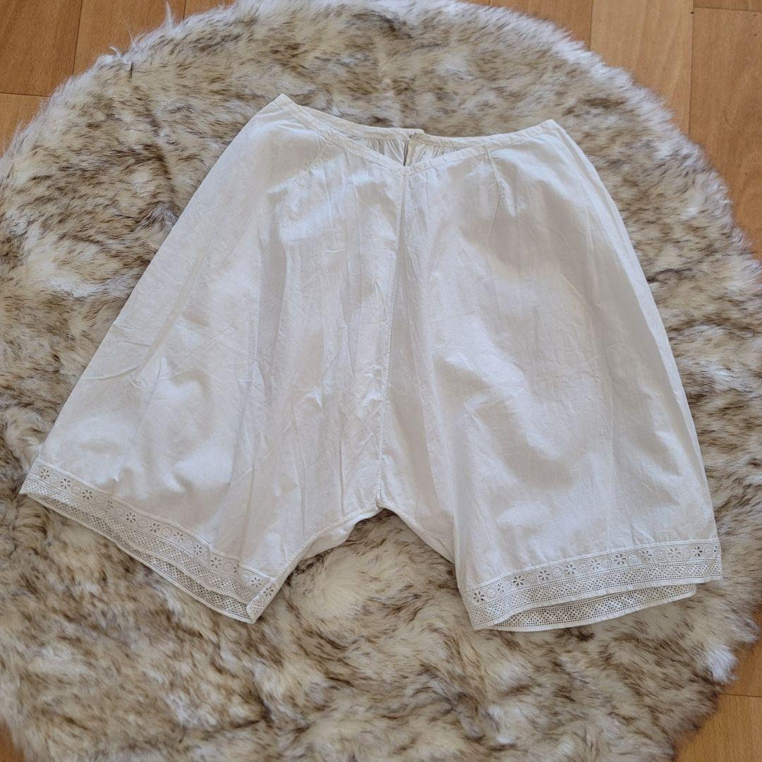 ホワイト コットン ドロワーズ ペチコート ペチパンツ 膝丈 レース