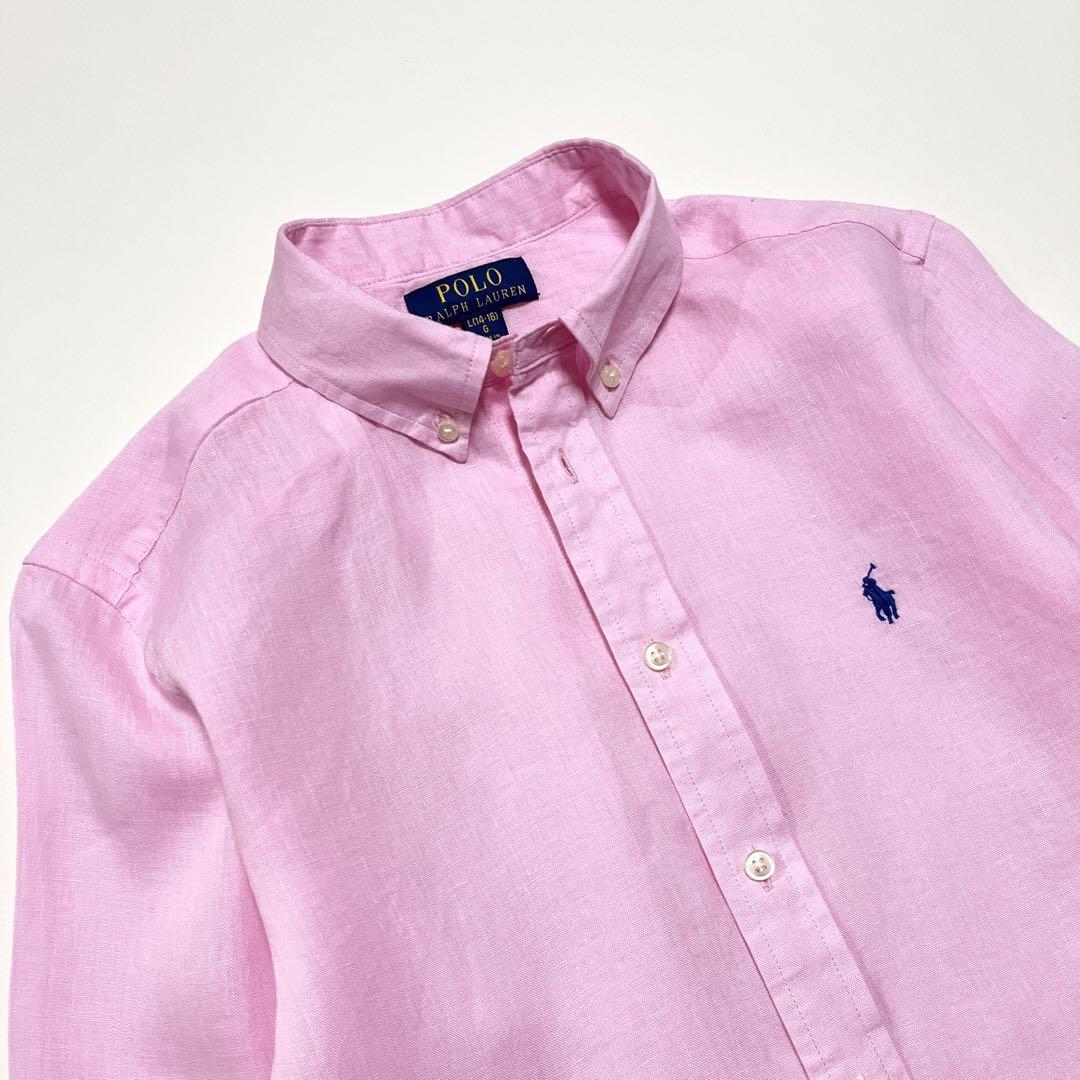 cE35 現行 POLO RALPH LAUREN リネン100%シャツ 刺繍