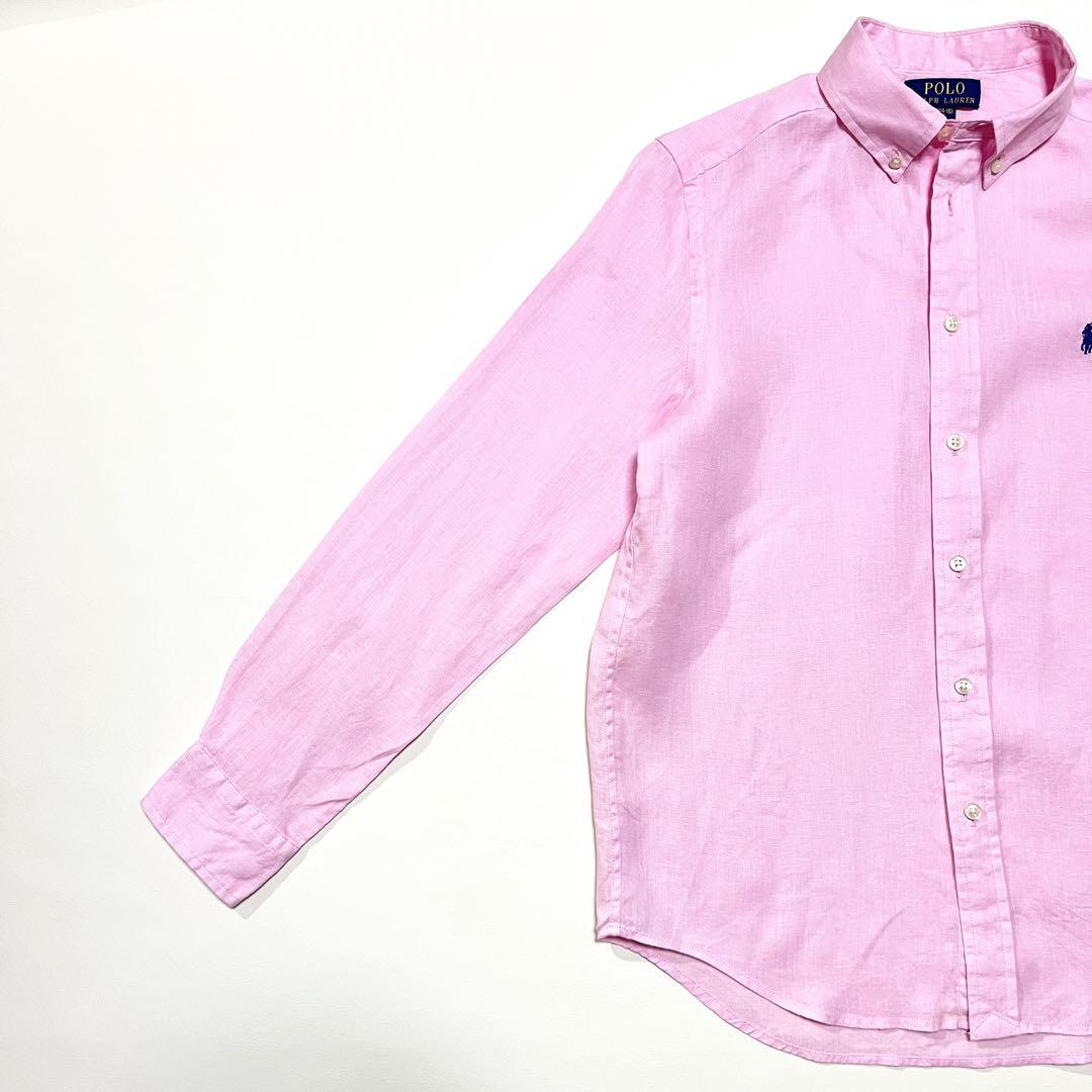 cE35 現行 POLO RALPH LAUREN リネン100%シャツ 刺繍