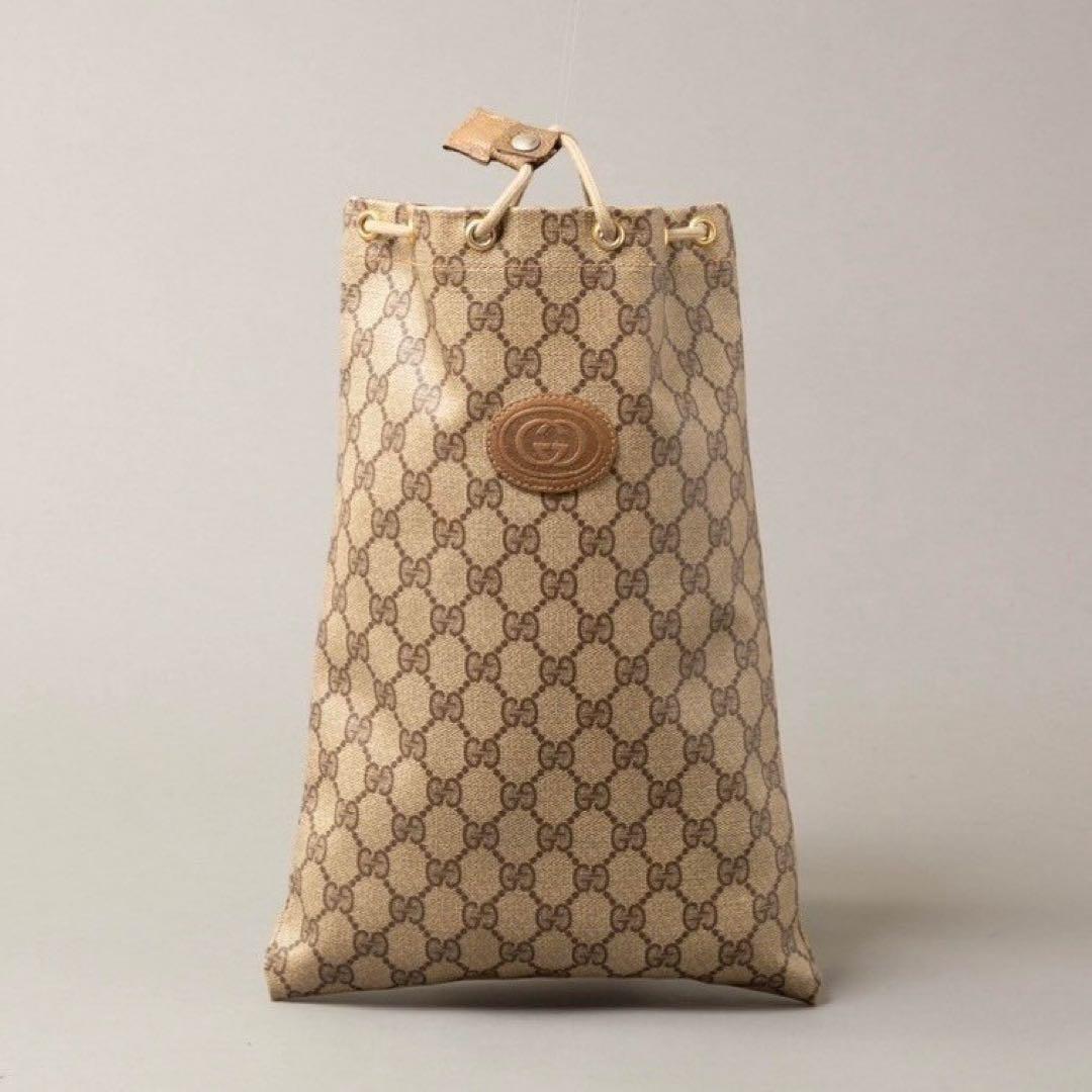 GUCCI グッチ 巾着バッグ GG柄 オールドグッチ PVC ベージュ