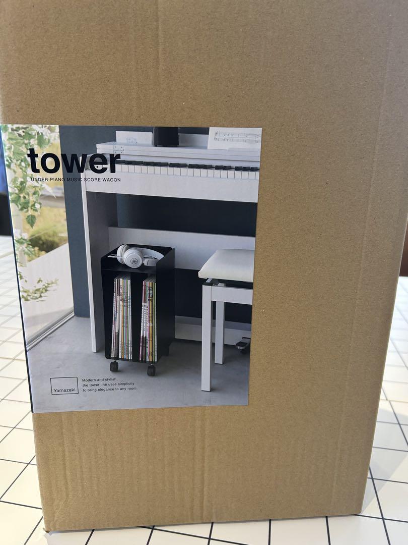 【新品 未使用】ピアノ下 楽譜収納ワゴン　楽譜キャビネット　ブラック tower