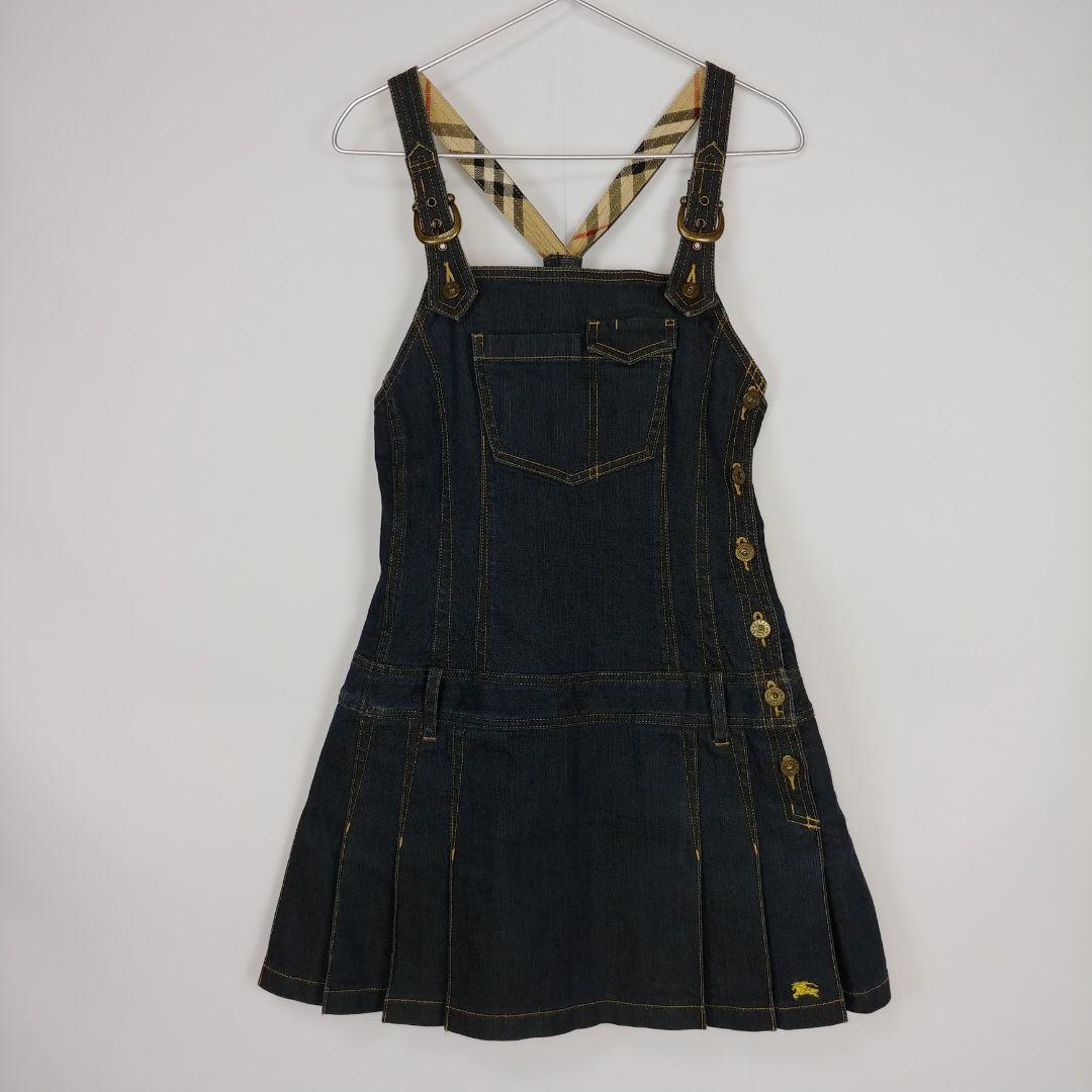 バーバリーブルーレーベル デニムミニワンピース ジャンパースカート バーバリーブルーレーベル デニムミニワンピース ジャンパースカート