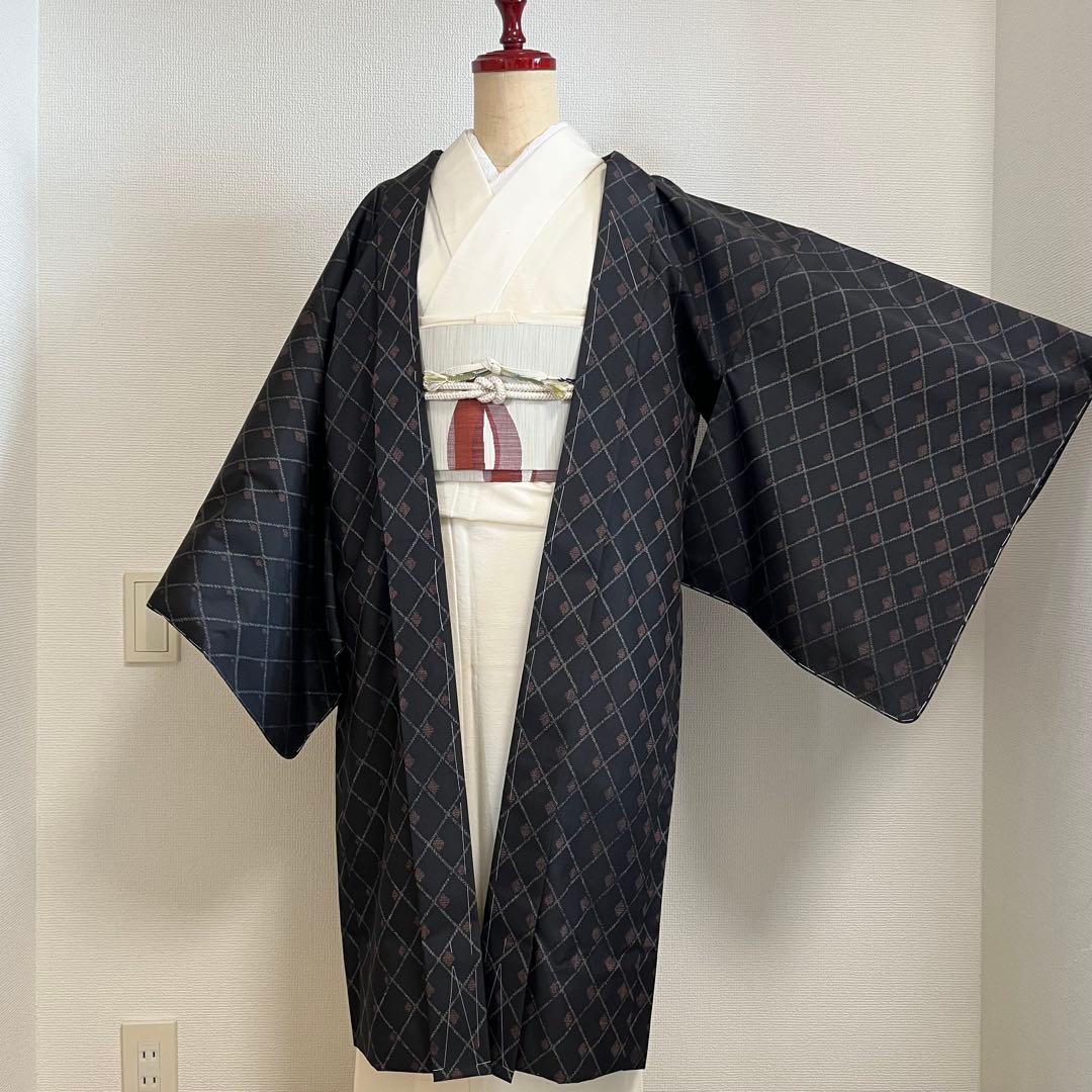 正絹 単衣 女物 長羽織 大島 黒