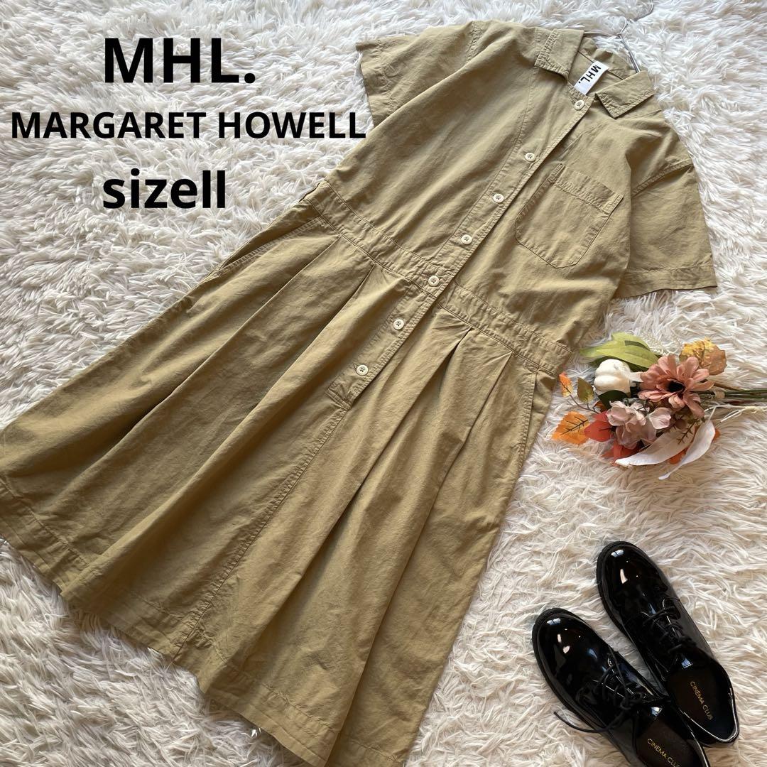 MHL. マーガレットハウエル　美品コットンリネンシャツワンピース　プリーツ　Ⅱ
