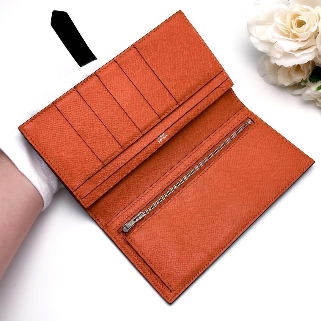 HERMES エルメス べアン スフレ 長財布 黒 ブラック オレンジ 二つ折り HERMES エルメス べアン スフレ 長財布 黒 ブラック オレンジ 二