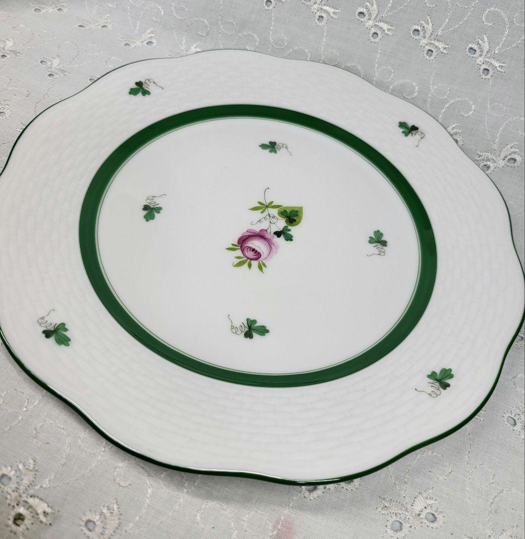美品✨ヘレンド ウィーンの薔薇 プレート 皿 ピンク ローズ グリーンライン①