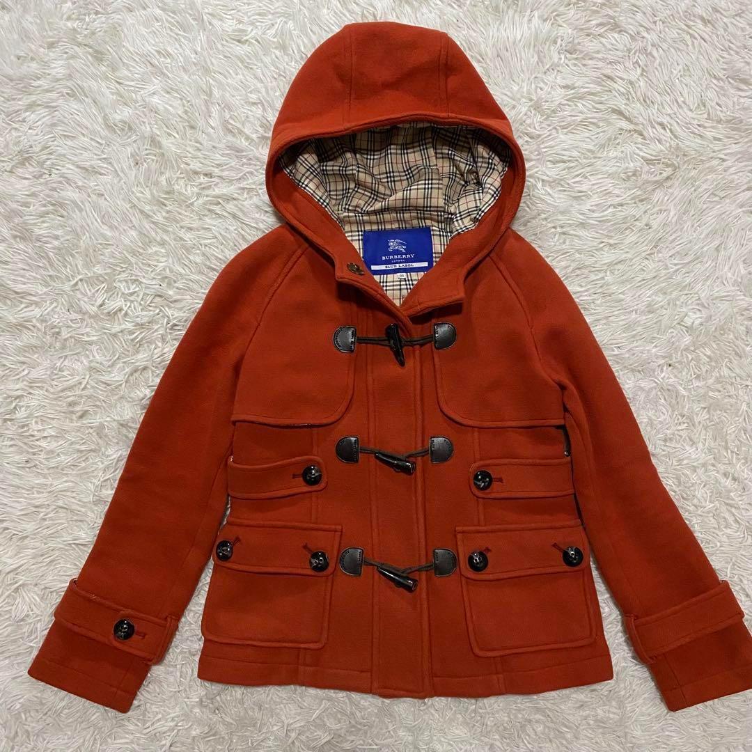 【美品】✨️バーバリーブルーレーベル ダッフルコート ホースロゴ ノバチェック M 美品】バーバリーブルーレーベル ダッフルコート オレンジ M