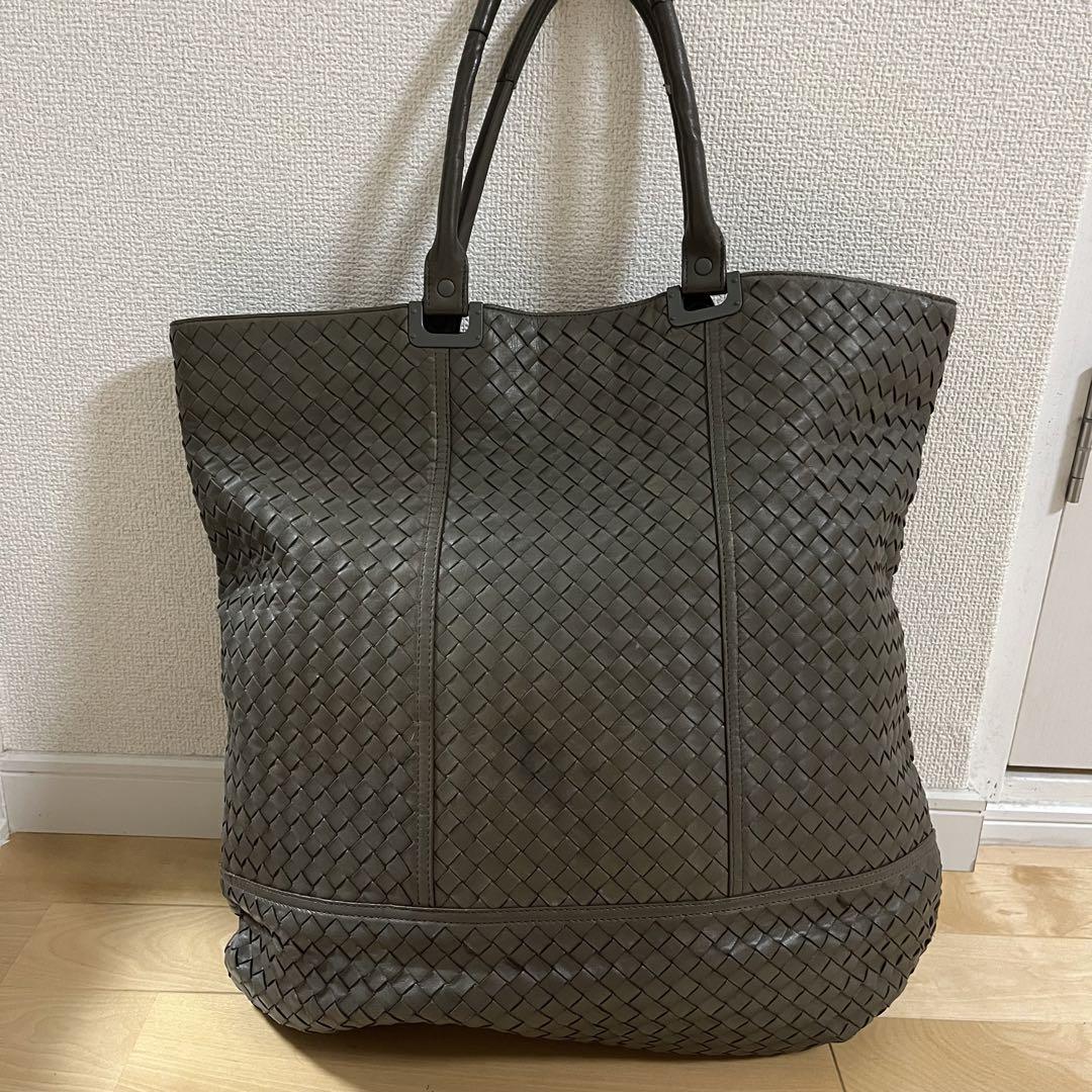 BOTTGAVENETA イントレチャート トートバッグ カーキ レザー ロゴ