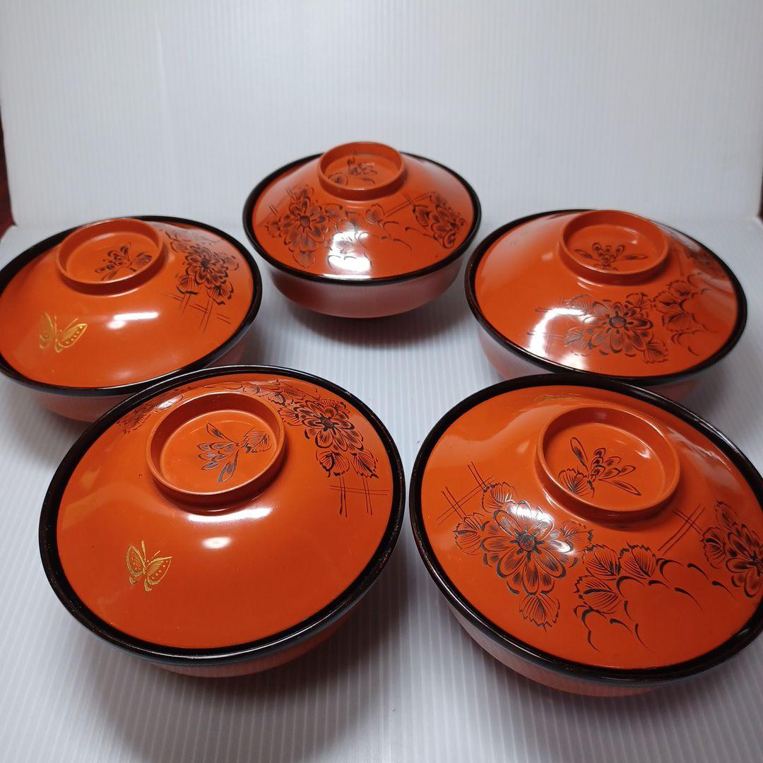 昭和レトロ朱塗椀５客セット