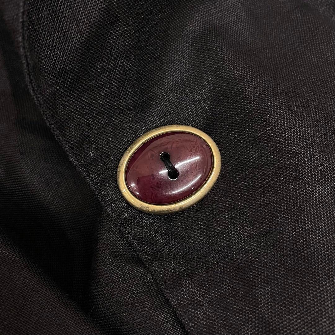 ディオール　ミス　リネン半袖　ロングジャケット　ブラウス　デザインボタン　黒　M