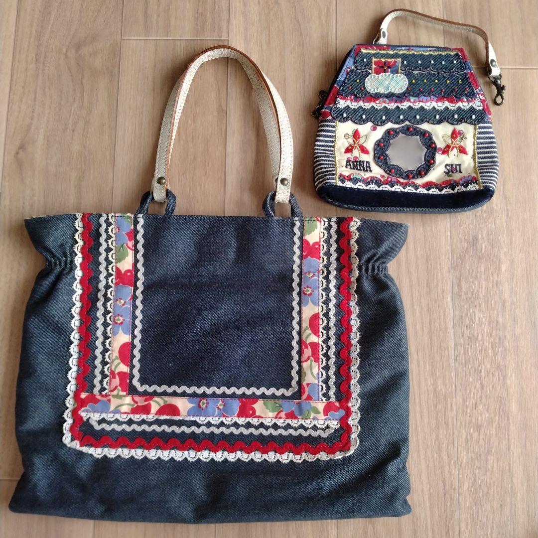 希少✨アナスイ 限定 ハート ビジュー 刺繍 デニム バス ハンド