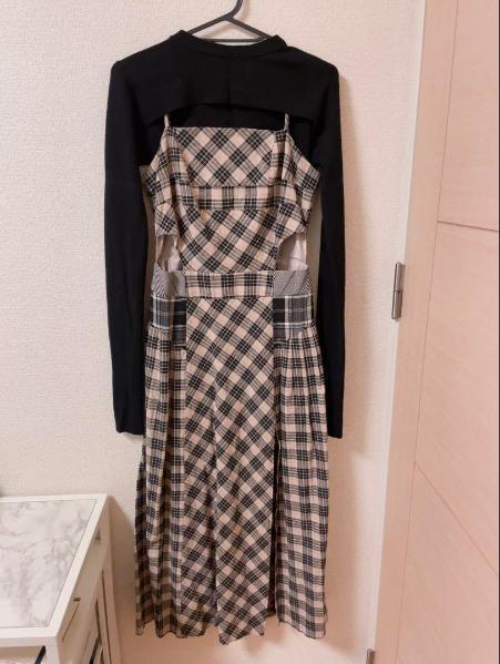 新品andmary Nadia check long dress beige
