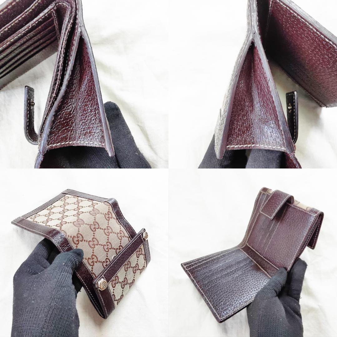 箱付き 良品 GUCCI グッチ GGキャンバス 折り財布 六角ビット ブラウン 箱付き 良品 GUCCI グッチ GGキャンバス 折り財布 六角ビット