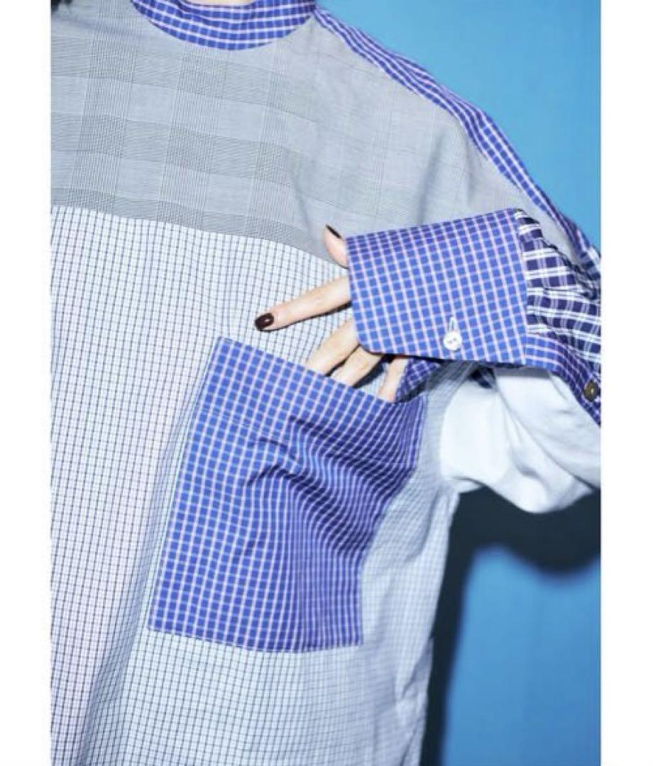 nagonstans stand-neck mix-fabric shirt
