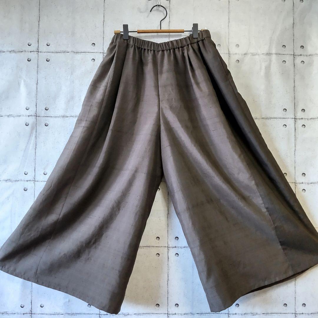 ⑤【ガウチョパンツ 正絹紬】スカート感覚　体型カバー　裏地付き　着物リメイク