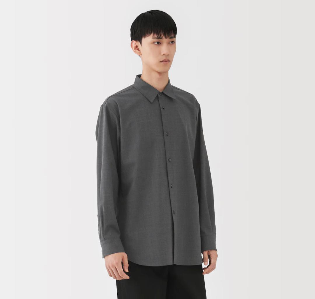 - MUJI Labo 紳士 ウール混レギュラー シャツ 灰色 無印L 無印