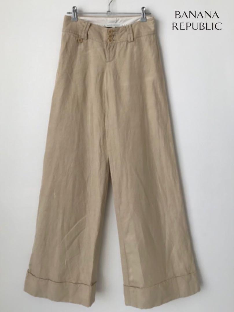 −70%！定価1.7万 バナナリパブリック ワイドレッグパンツ 麻 ベージュ