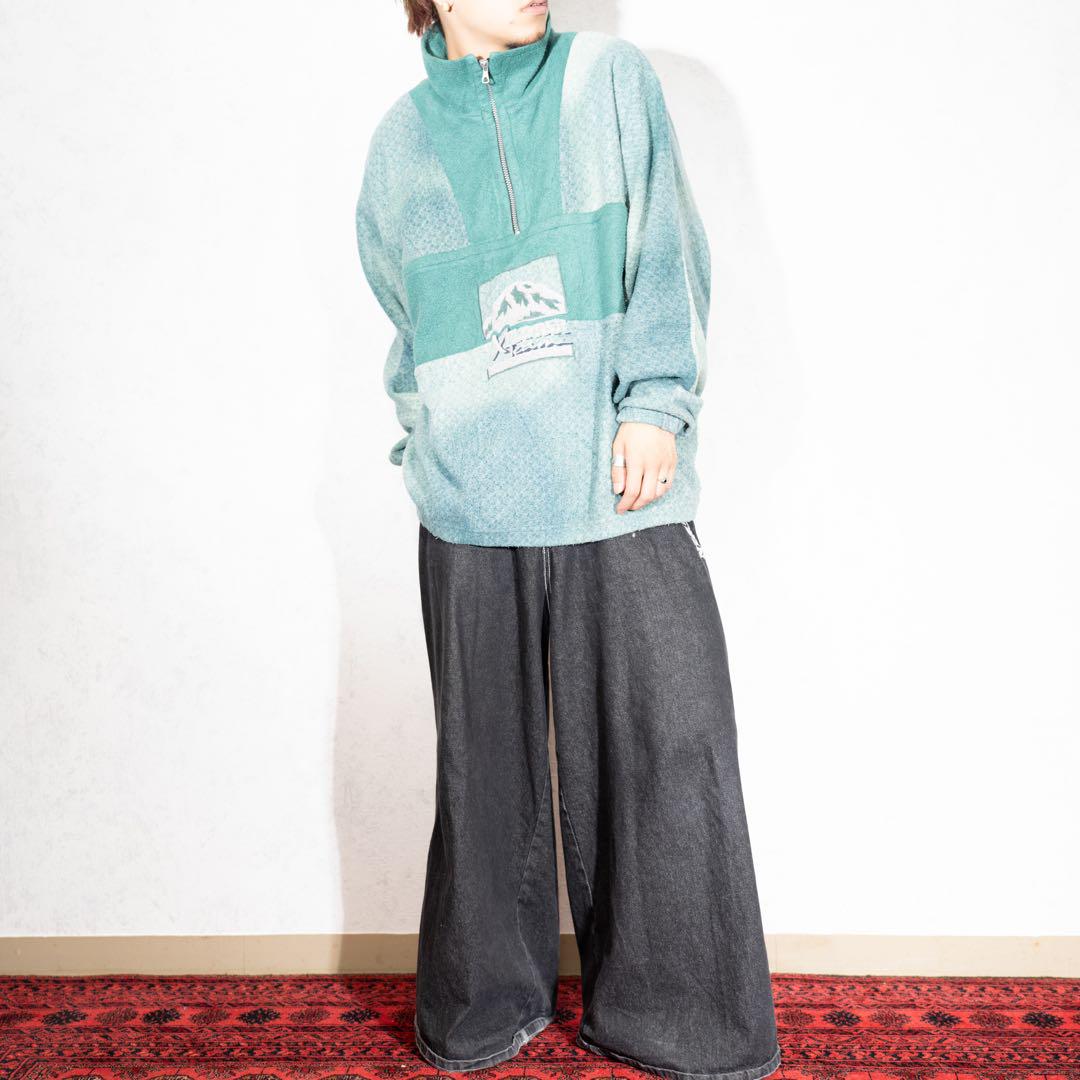EU VINTAGE ヨーロッパ古着アニマル刺繍フリースハーフジップ