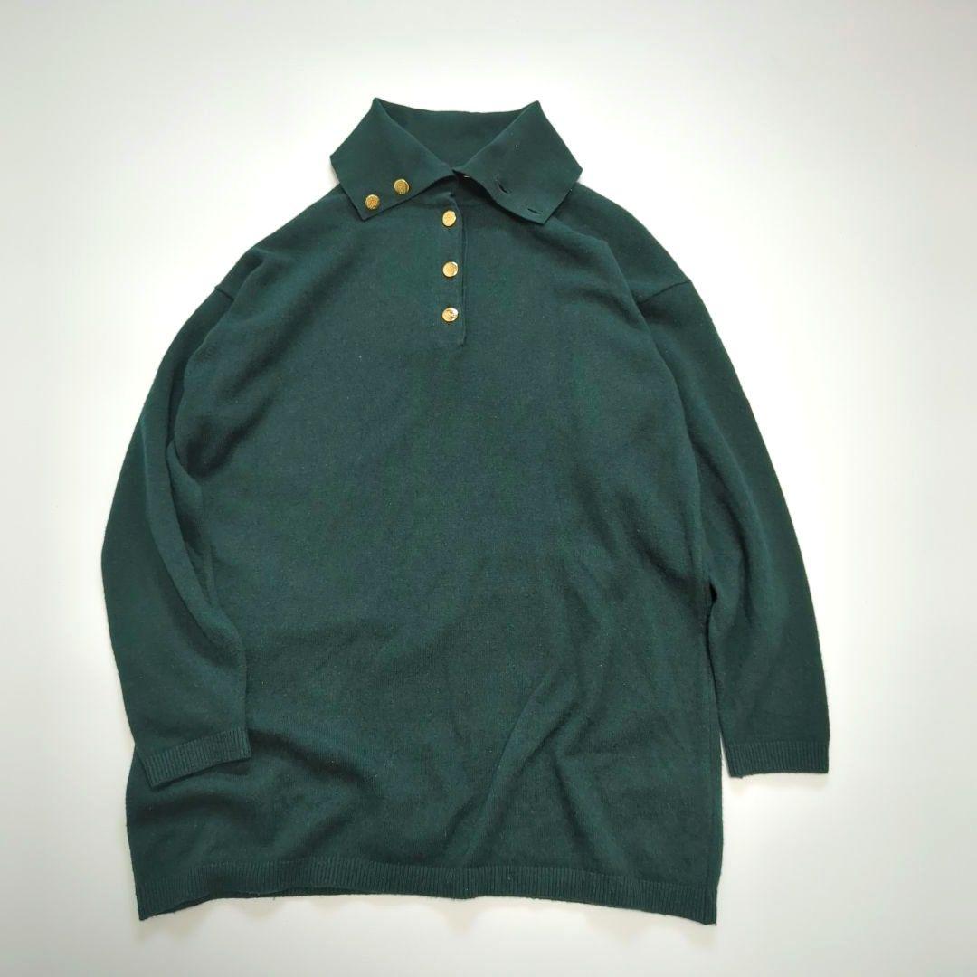 カシミア✨希少✨ホースロゴ スコットランド製 ニットタートル 金ボタン XL