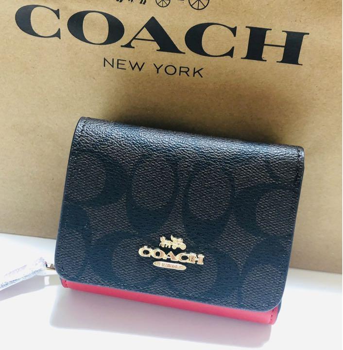 格安限定品 COACHアウトレット コンパクト 三つ折り財布 レッド系 ROFCQ-m87794074103 コーチ シグネチャー 人気定番HOT