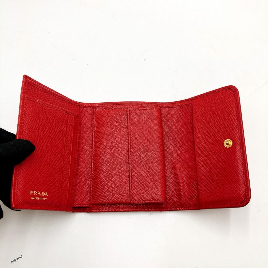 PRADA プラダ 折財布 三つ折り レッド リボン ロゴ 箱付 0512