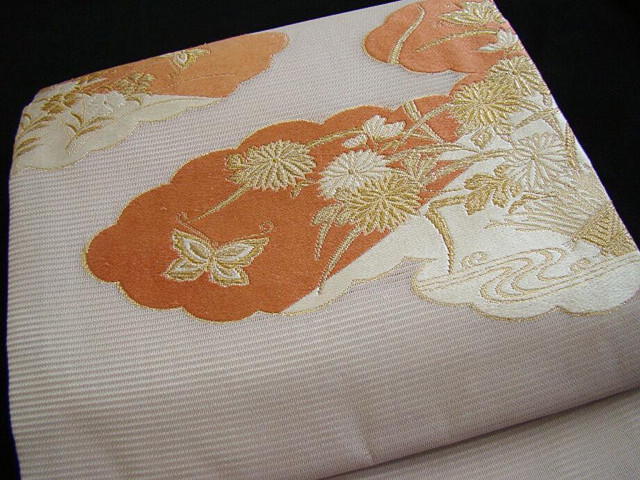 驚きの価格 なごや帯 絽 無地用 附下 夏帯 美品 正絹 Ns1015 開き仕立 着物・浴衣