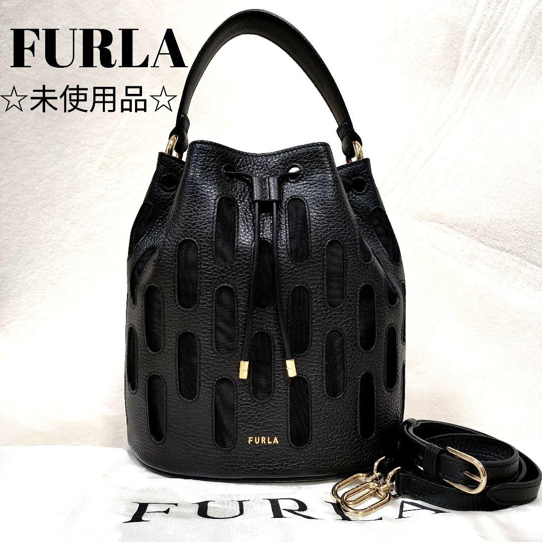 FURLA フルラ ブロックドローストリング ブラック黒シボ革2way FURLA フルラ ブロックドローストリング ブラック黒シボ革2way
