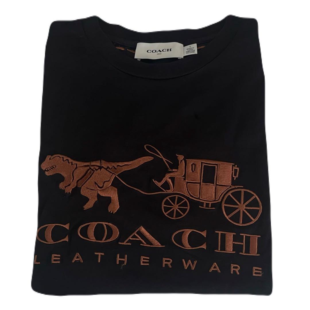 コーチ COACH 半袖 ロゴ刺繍 S 黒 ブラック 茶 ブラウン
