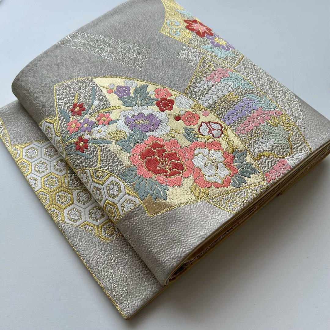 １着でも送料無料 唐織 正絹 袋帯 金糸織込み メルカリ - T-5763 六通 藤の花 地紙 着物・浴衣