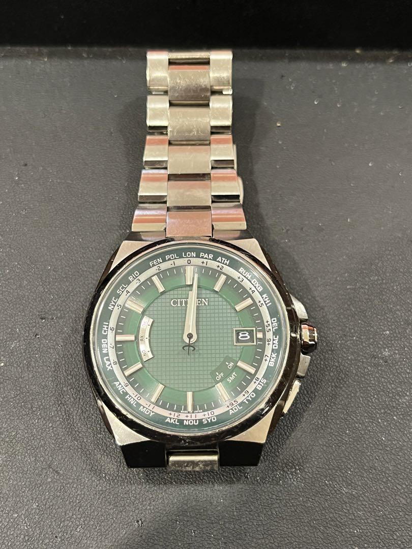 美品】CITIZEN 電波時計 グリーン文字盤 H145-T018548 美品】CITIZEN 電波時計 グリーン文字盤 H145-T018548