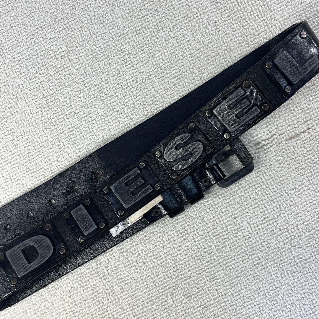小物 DIESEL leather BELT BIG LOGO BK vintage