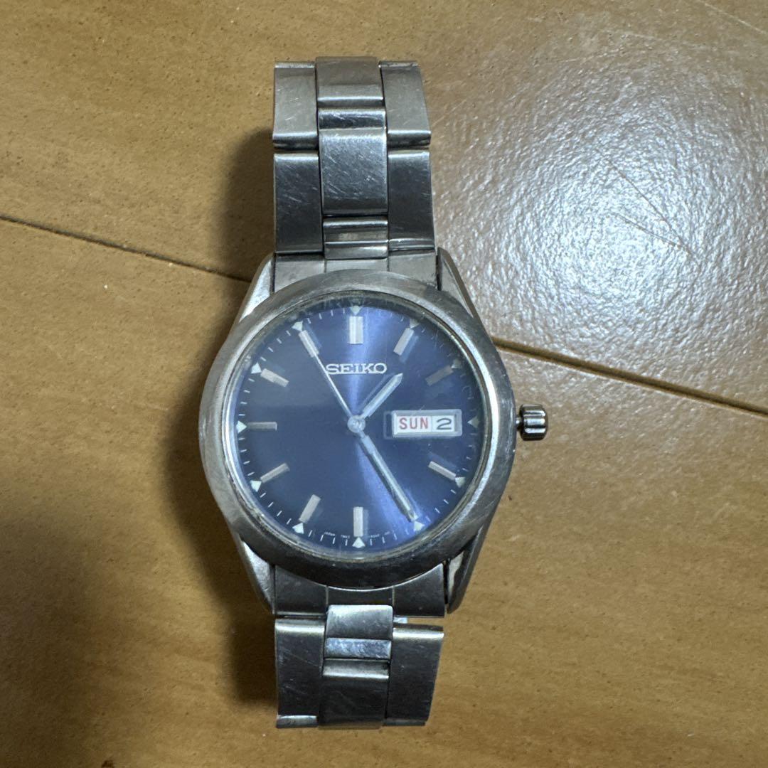 SEIKO アナログ腕時計 青文字盤 日付表示