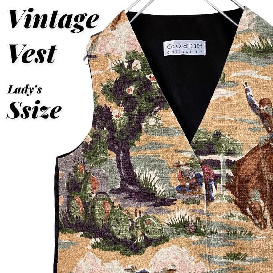 古着 総柄 カウボーイ 風景画 人 ベスト トップス