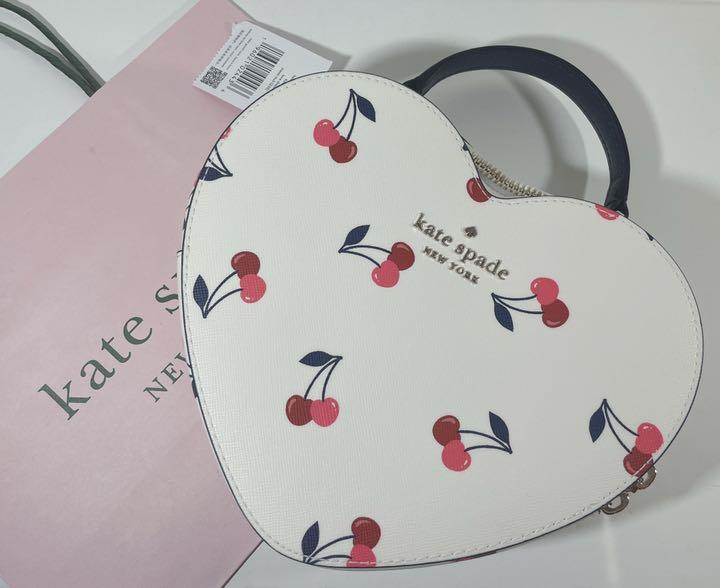新作人気モデル Kate Spade ケイトスペード チェリー柄 ハート型クロス 激安限定販売 ケイトスペード 2Way 限定商品 ピンク クロスボディ ハート ショルダーバッグ