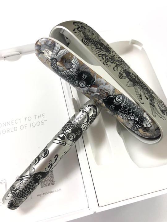 iQOS レーザー彫刻 鯉柄 ホルダー 本体 m0V7l-m87874327148 3 DUO シルバー 定番HOT