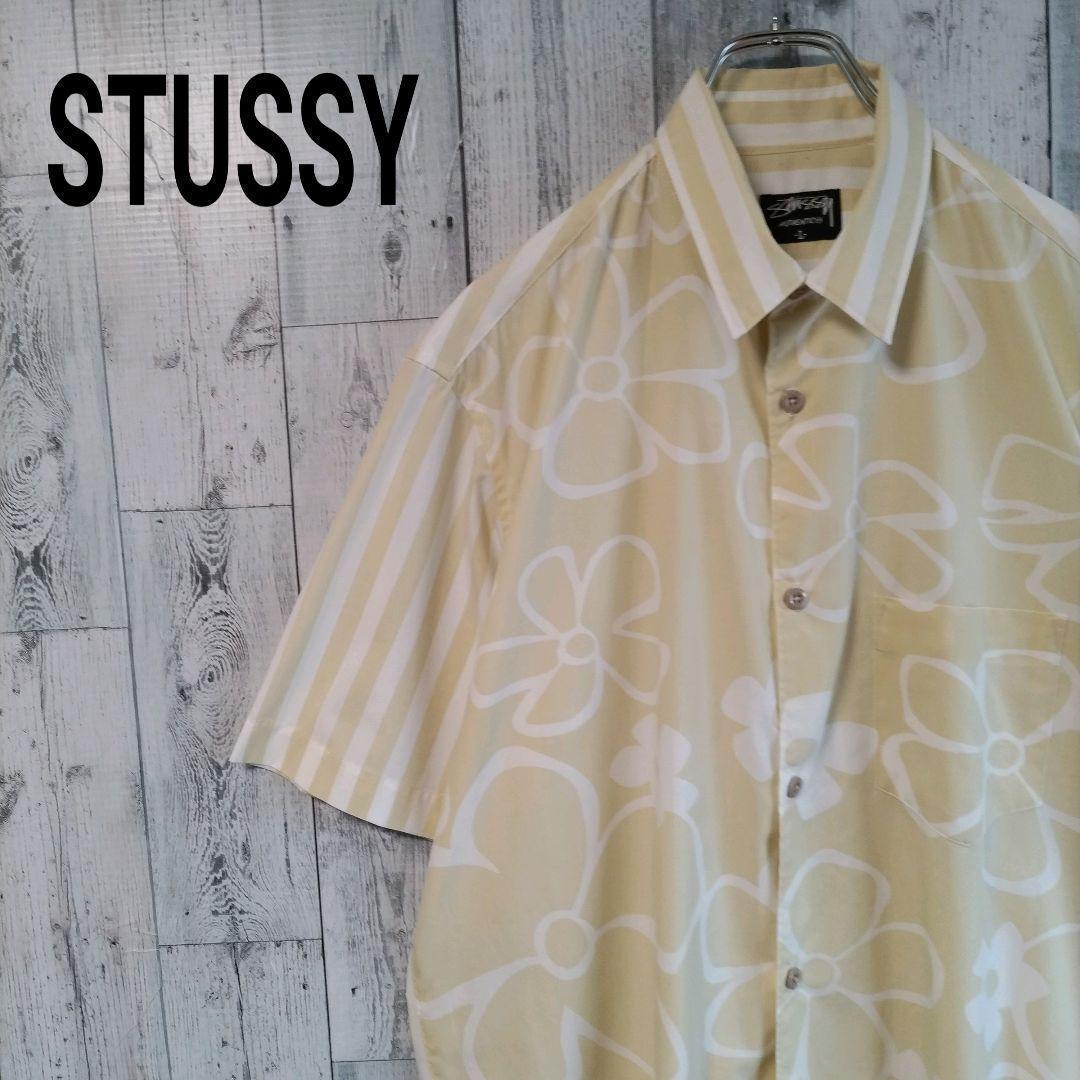 z37 [人気Lサイズ]00’s USA製 STUSSY 花柄 ストライプシャツ