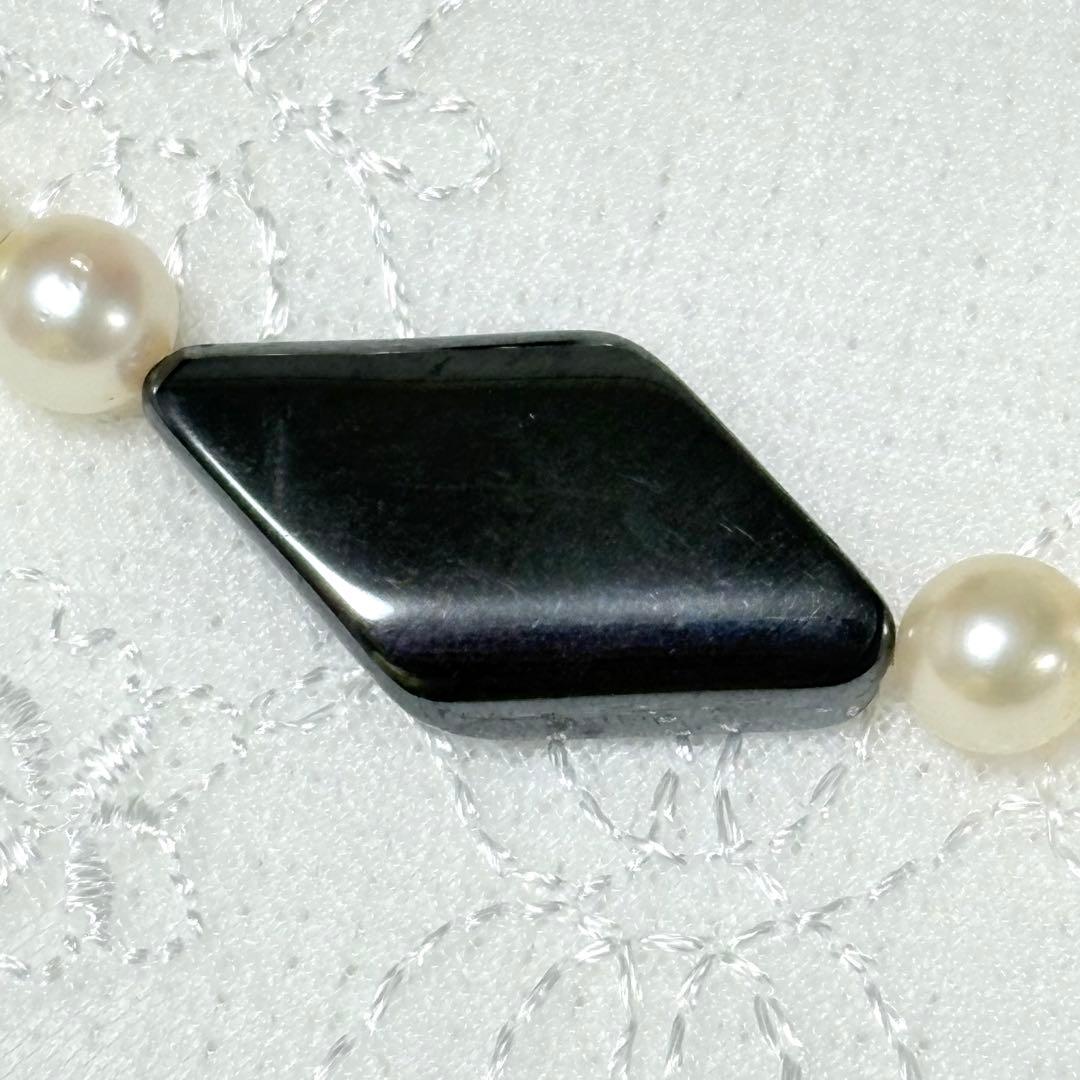 美品 アコヤ真珠 ラウンド 無調色 ヘマタイト ミックス デザイン ネックレス