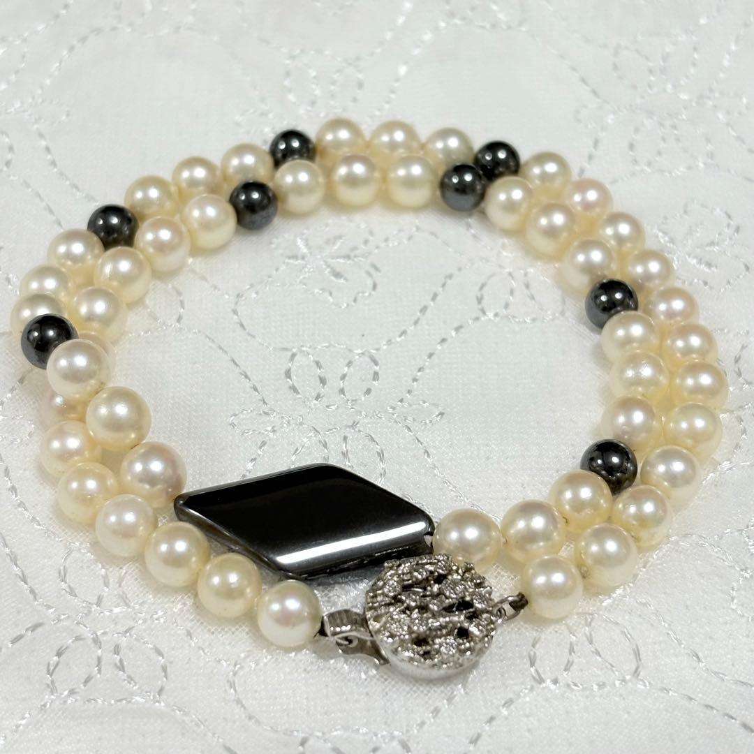 美品 アコヤ真珠 ラウンド 無調色 ヘマタイト ミックス デザイン ネックレス