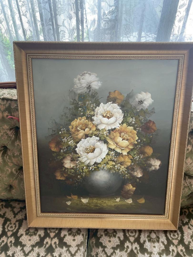 花束 油彩画 金色フレーム付き 花のブーケ 絵画 金色フレーム付き - メルカリ