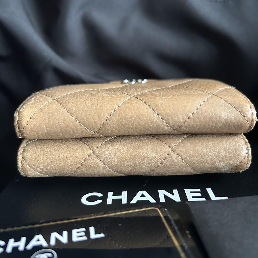 CHANEL シャネル キャビアスキン ココマーク ベージュ Wホック 財布