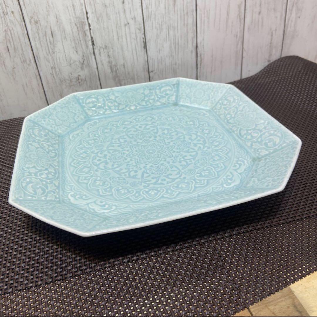 有田焼 青白磁 八角大皿 磁器 5枚セット