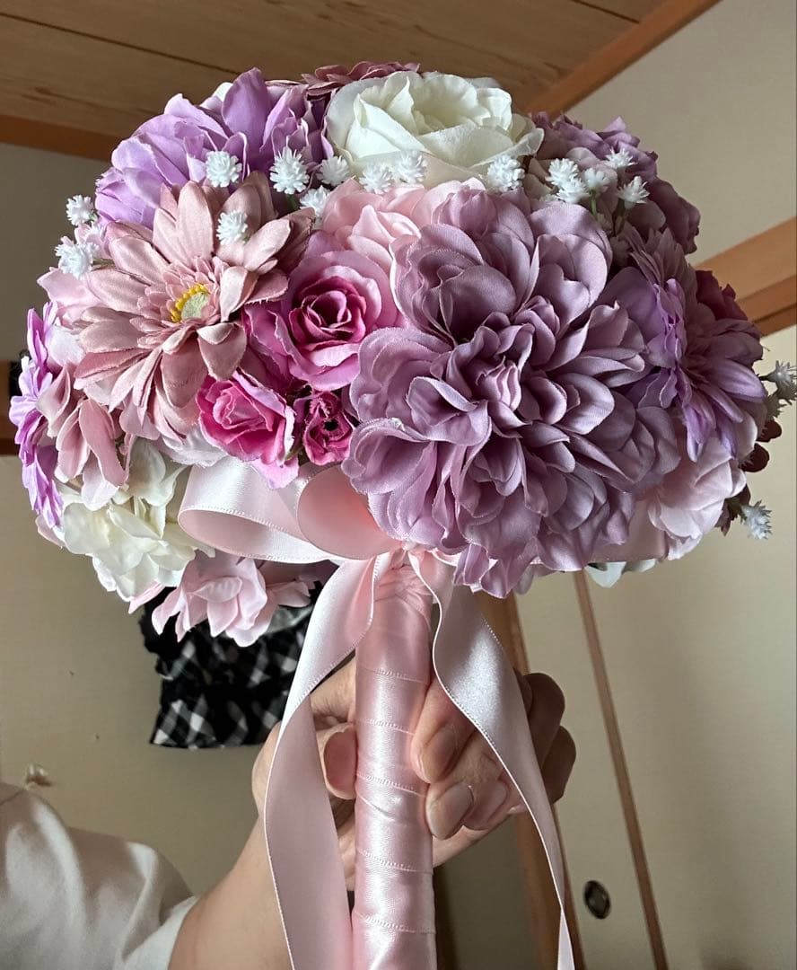 ウェリングブーケ ブートニアピンク紫