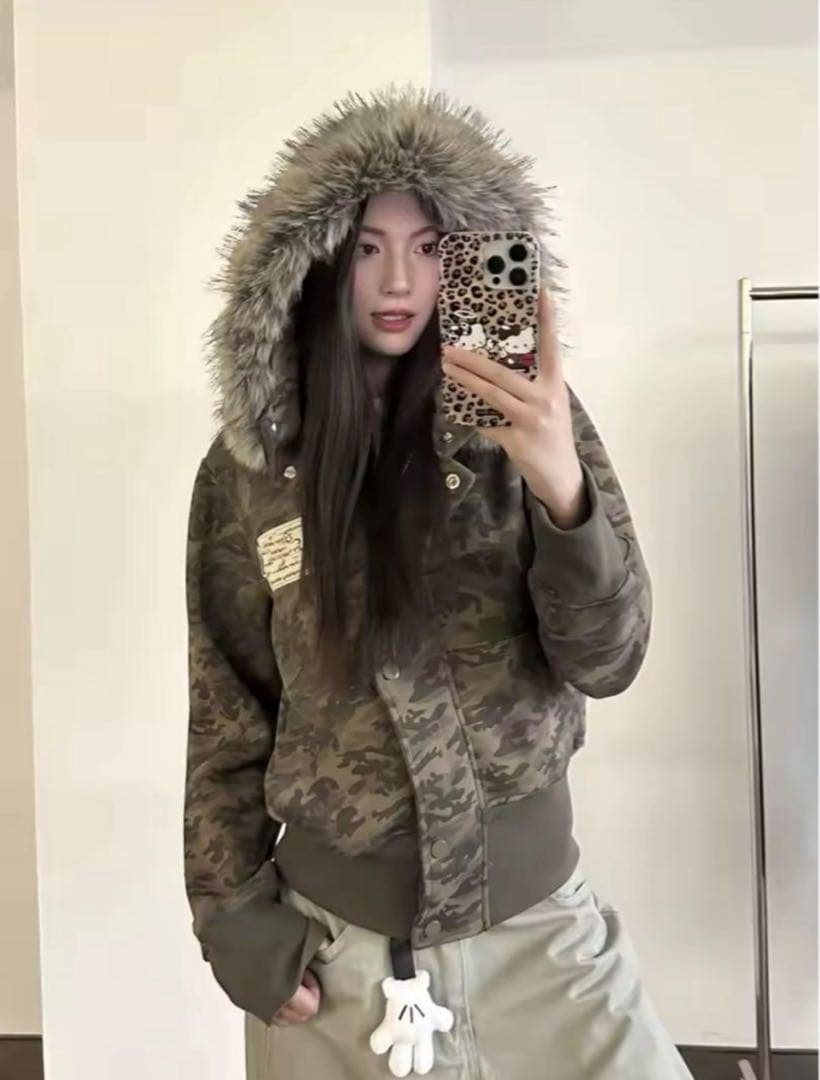 安心 迷彩柄ファー付きフードジャケットM  <特価 >2025年新作登場!