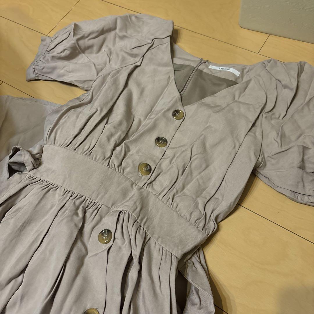 LIBJOIE ベージュ 半袖 ロングワンピース M