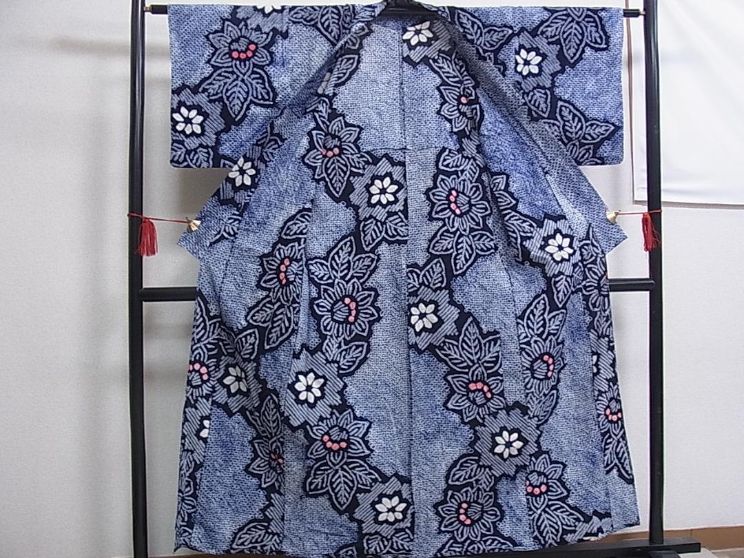 eふれんず◆有松鳴海絞り　夏物　浴衣　草花文　綿◆am1125