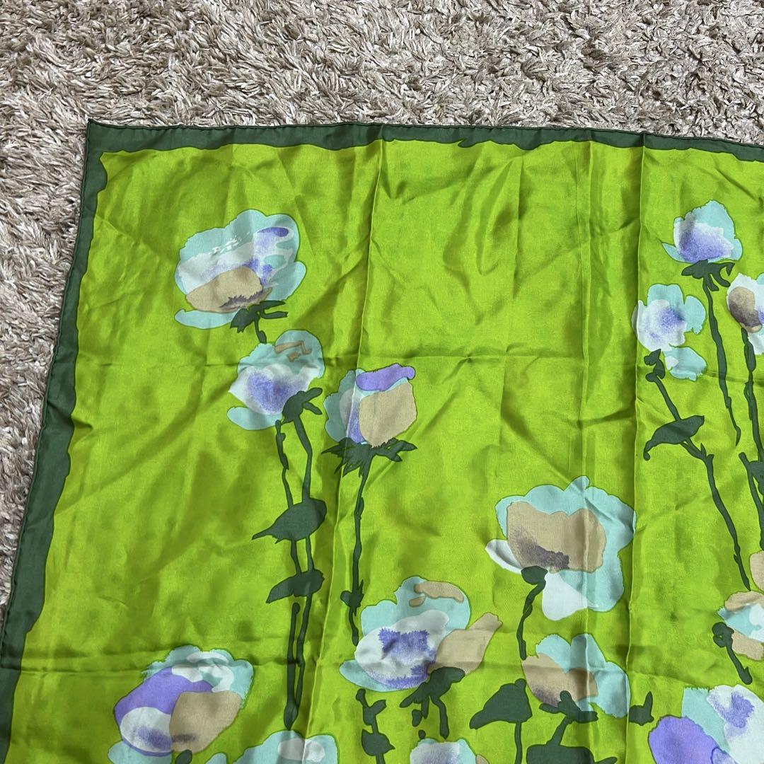 【美品✨️】クリスチャンディオール 花柄 緑 スカーフ シルク 豪華 大判