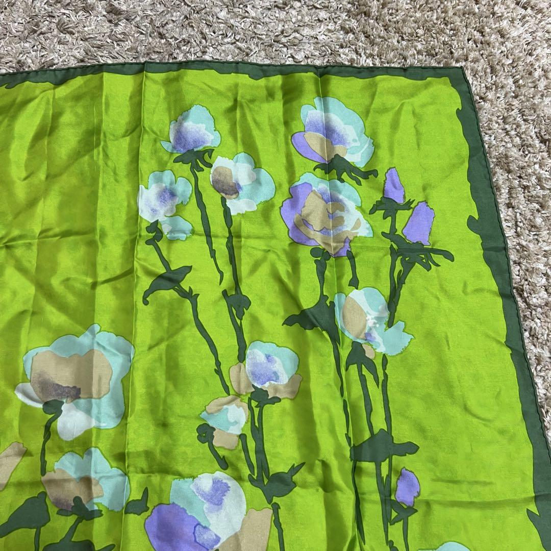 【美品✨️】クリスチャンディオール 花柄 緑 スカーフ シルク 豪華 大判