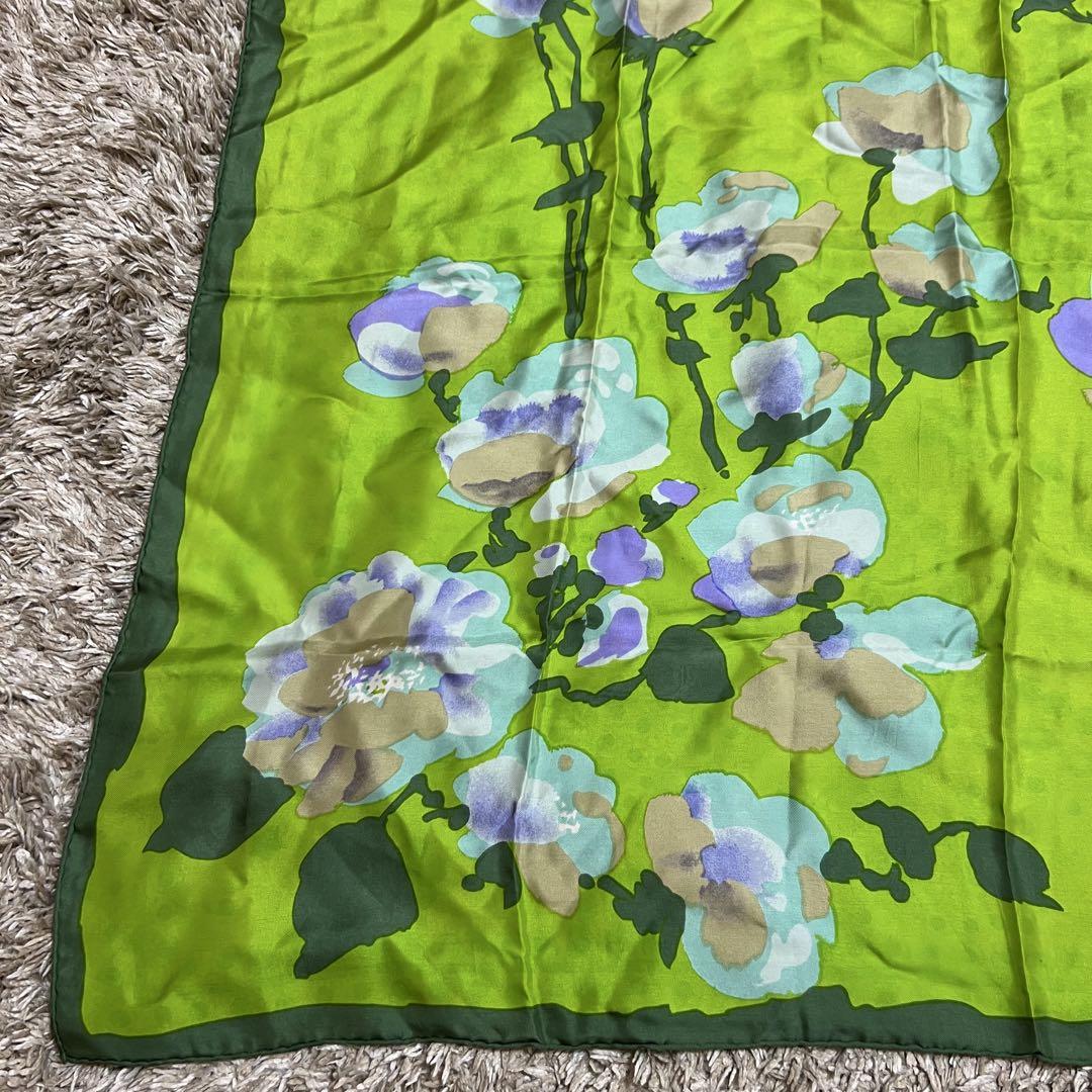【美品✨️】クリスチャンディオール 花柄 緑 スカーフ シルク 豪華 大判