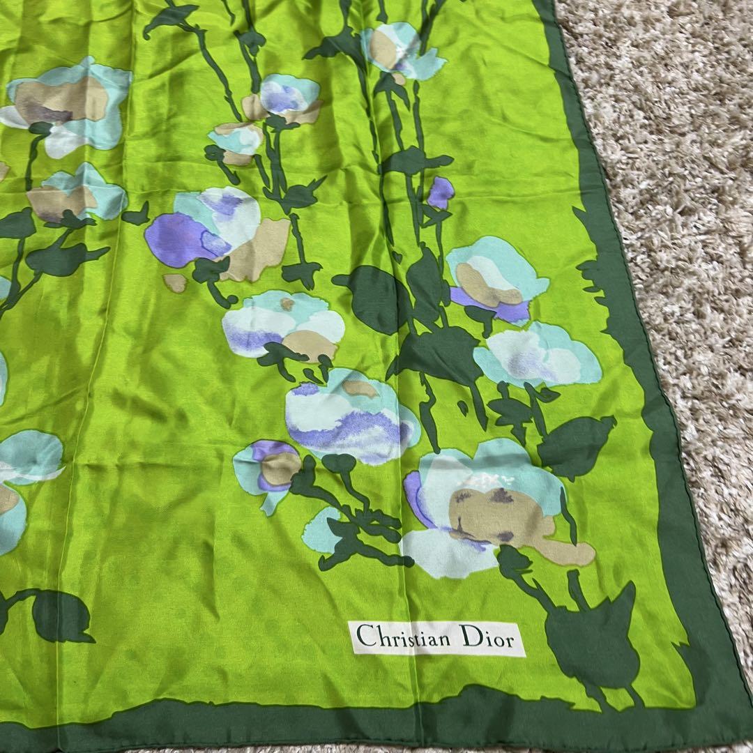 【美品✨️】クリスチャンディオール 花柄 緑 スカーフ シルク 豪華 大判